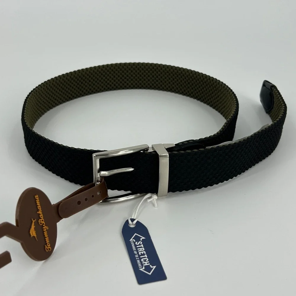 Tommy Bahama Mens Reversible Woven Stretch Belt Olive Black 11TM030015 Small